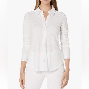 Theory Long Sleeve Knit Button Down Shirt White Size - Large
